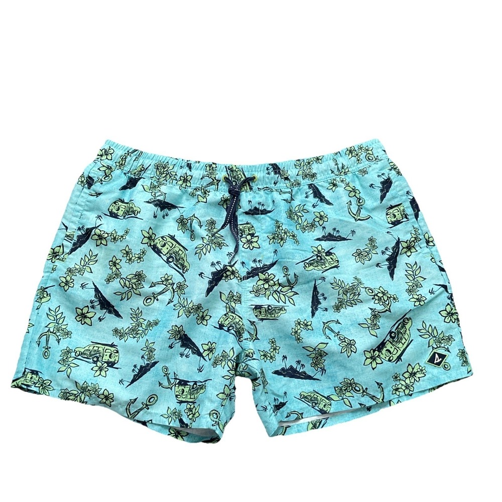 Men's Pull‎ On Blue/green Surf Themed Swim Trunks/board Shorts Beach Vacation XL